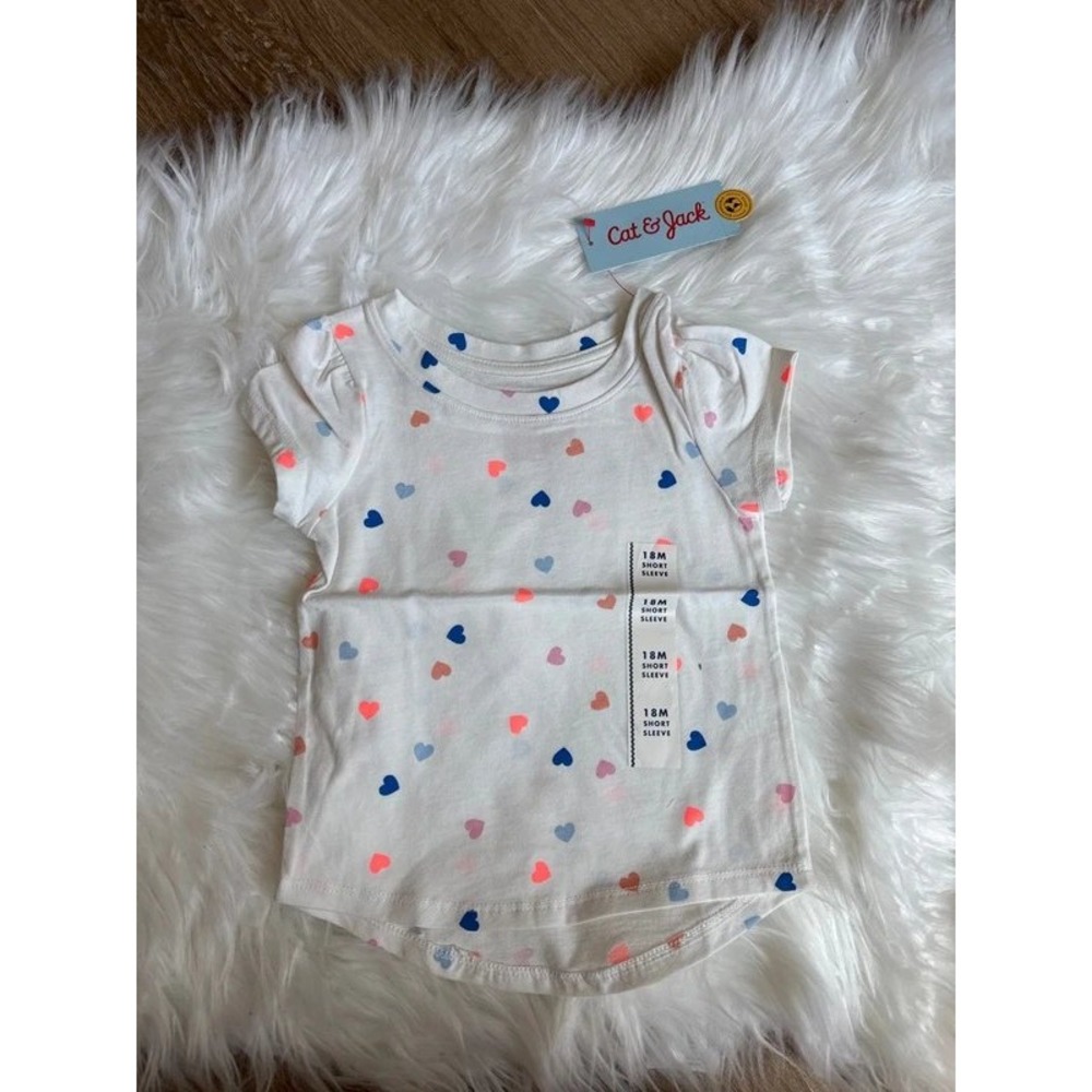 Cat & Jack Heart Print T-Shirt Toddler 18M White NWT